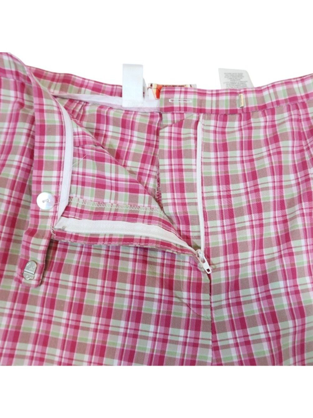 Vintage TALBOTS Plaid Cropped Cotton Blend Tapered Leg Pants 16p Pink Tan Preppy - Picture 5 of 5